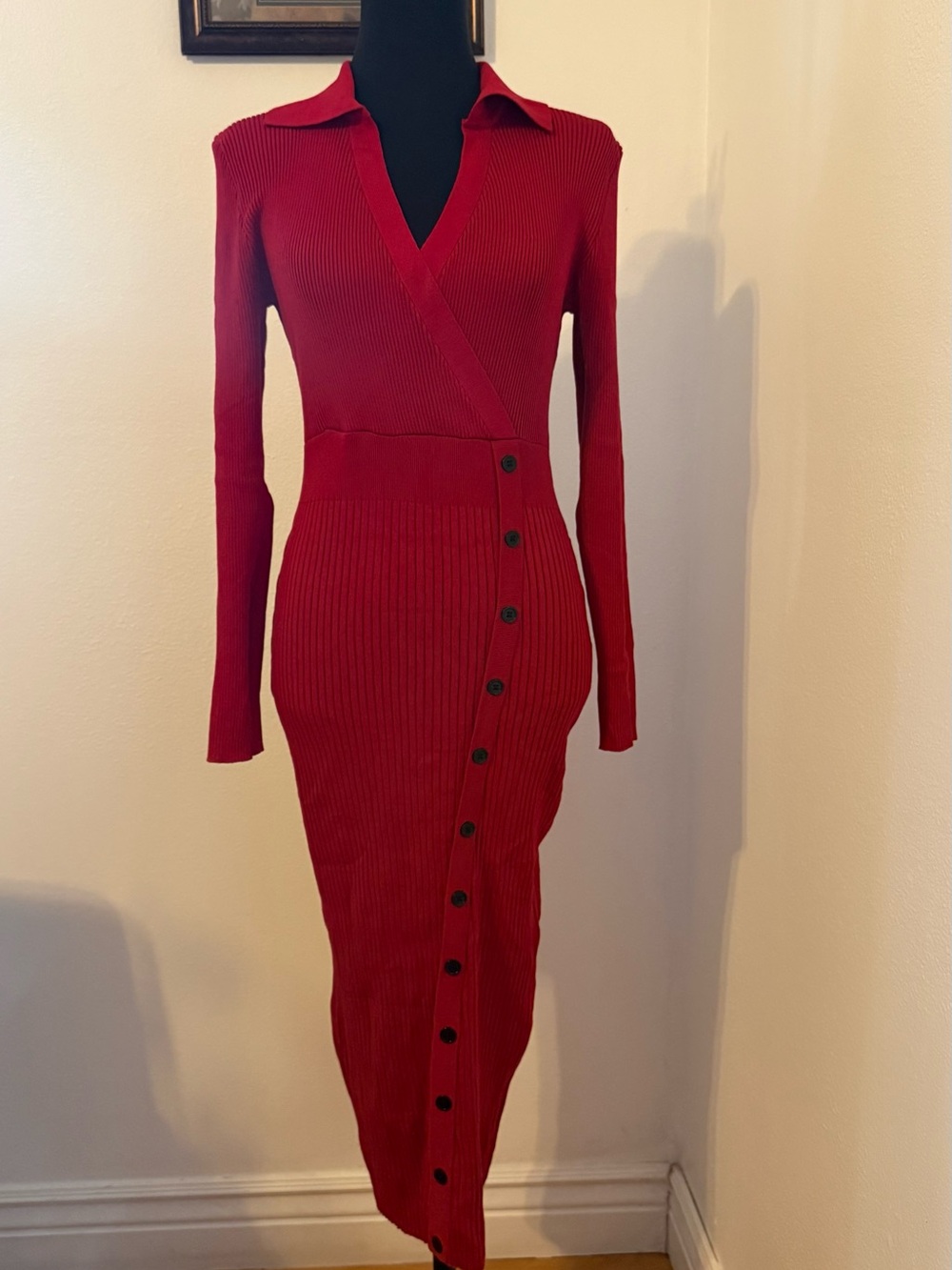 RIHOAS Red Ribbed Knit Midi Dress – Size M – NWT